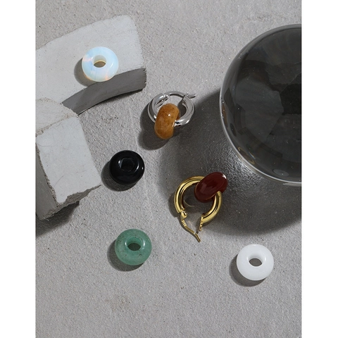 Pendientes De Aro De Plata De Ley 925 Con Colgante De Dona De Piedra Natural Ágata Jade Joyería Para Mujer