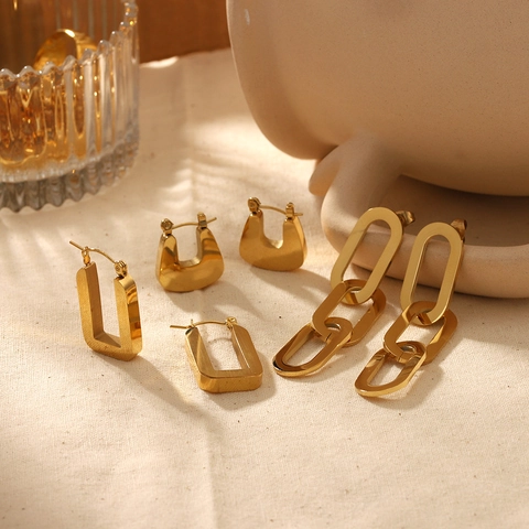 Chain Link Drop Earrings 304 Stainless Steel PVD Gold Plated Geometric Paperclip Dangle Minimalist Jewelry For Women