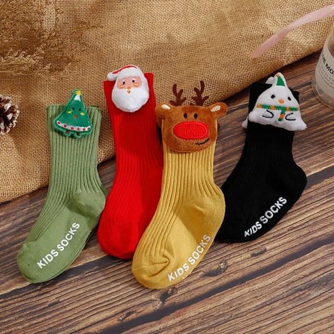 Calcetines De Suelo Bebé Navidad Algodón Peinado Muñeca Dibujos Animados 3D Antideslizante Acanalado Para Bebés