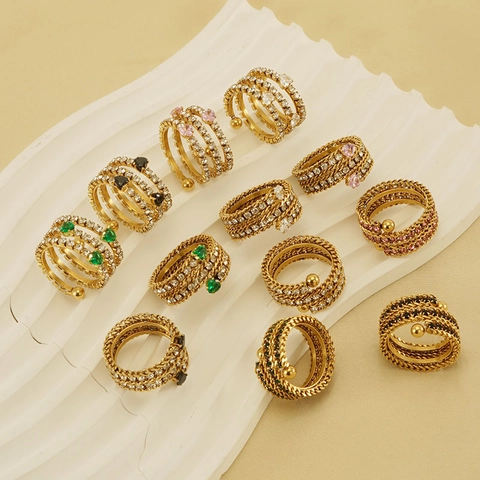 Multi Layer Ring 18K Vergoldet Edelstahl Herz Zirkon Nische Design Verstellbar Mode Schmuck Für Frauen