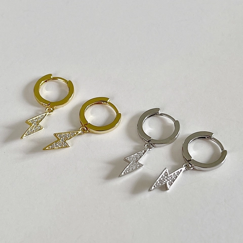 Blitz Creolen 925 Sterling Silber Zirkonia Gepflastert Streetwear Punk Schick Damen Schmuck