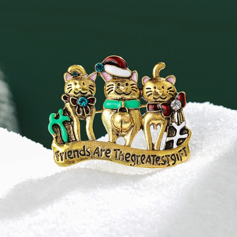 Spilla Gatto Di Natale Lega Smalto Strass Amici Regalo Gioielli Per Donna Accessorio Festivo