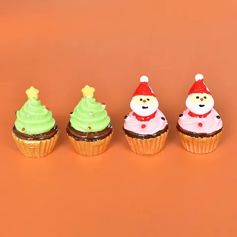 Christmas Miniature Resin Ornaments Santa Claus And Tree Cupcake Shape Desktop Decor DIY Crafts Accessories Cute
