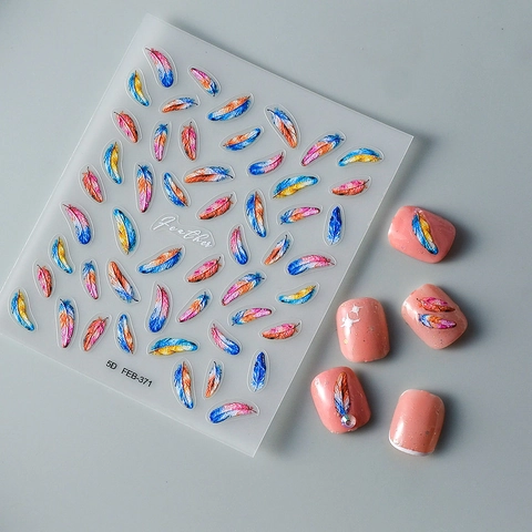 Pegatinas Para Uñas Con Relieve 5D Diseño De Plumas Degradadas Decoración De Manicura Autoadhesiva Para Mujeres