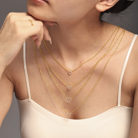 Double Layer Heart Necklace Stainless Steel With Zircon CNC Inlay Minimalist Fashion Neck Jewelry For Women