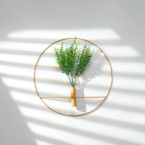Nordic Style Wall Mounted Metal Vase Geometric Round Oval Hanging Flower Holder For Home Living Room Modern Iron Decoration
