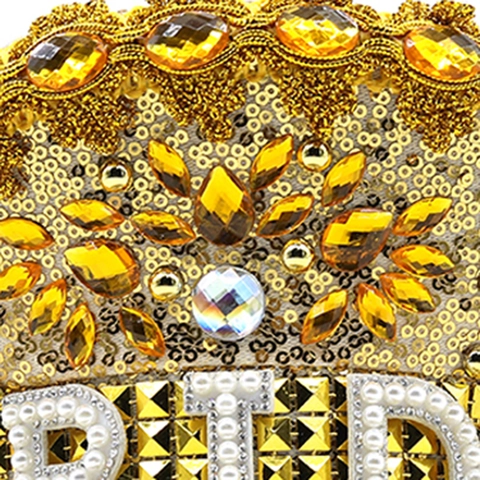 Cappello Da Capitano Sposa Dorato Lusso Paillettes Strass Perla Artificial Sintetica Scintillante Militare Festa Matrimonio Donne