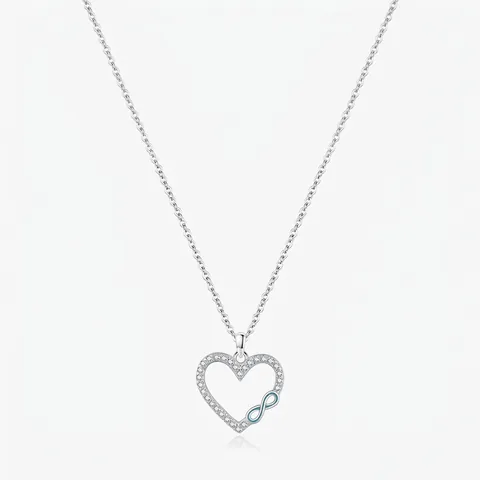 Heart Pendant Necklace 925 Sterling Silver Infinity Symbol Cubic Zirconia Romantic Elegant Jewelry For Women