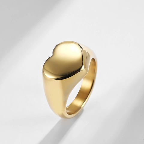 Anillo De Sello De Corazón Acero Inoxidable Pulido Espejo Superficie Lisa Banda Ancha Joyería Minimalista Moderna