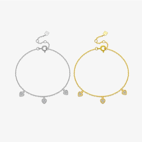 925 Sterling Silver Heart Pendant Bracelet For Women Dainty Chain Rhinestone Inlaid Bracelet Minimalist Jewelry Gift