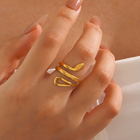 Anillo Serpiente Acero Inoxidable Textura Escamas Envuelto Ajustable Abierto Joyería Moda Mujer