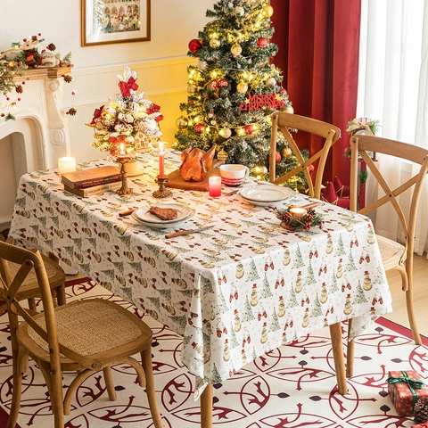 Weihnachtstischdecke Polyester Wasserdicht Schneemann Baum Druck Feiertag Party Dekoration Rechteckig Staubdicht