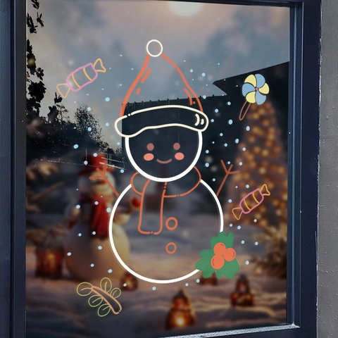 Christmas Window Clings Static PVC Stickers Snowman Candy Snowflake Double Sided Reusable Glass Door Shop Holiday Decor