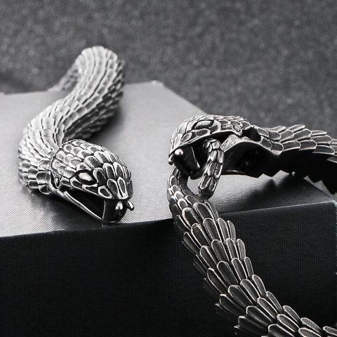 Retro Snake Dragon Scale Chain Bracelet 316L Stainless Steel Biker Punk Jewelry Gift For Men Bangle