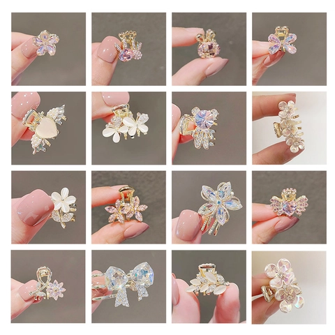Mini Hair Claws For Women Girls Alloy Rhinestone Crystal Butterfly Flower Heart Small Hair Clips Hair Accessory