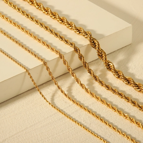 Stainless Steel 18K Gold Plated Rope Chain Necklace For Women Twisted Link Minimalist Non Fading Jewelry