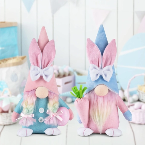 Gnomo De Pascua Peluche Muñeca Sin Cara Oreja De Conejo Sosteniendo Zanahoria Huevo Decoración De Fiesta En Casa