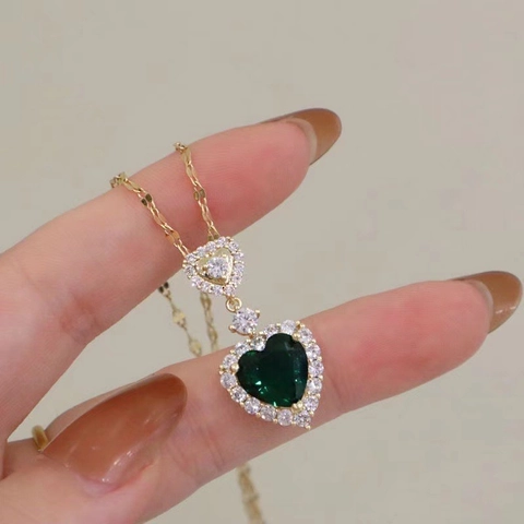 Elegante Herzanhänger Halskette Kupfer Vergoldet Mit Zirkon Und Bunten Edelstein Für Frauen Schlüsselbeinkette Romantisch