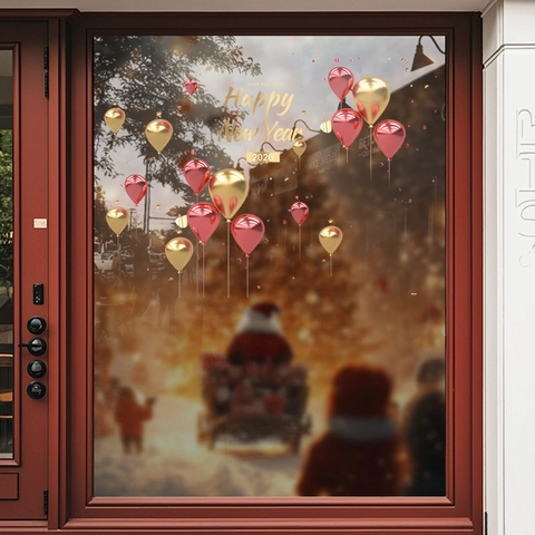 Christmas Window Static Stickers PVC Double Sided 3D Balloon Happy New Year Party Glass Door Home Office Decor