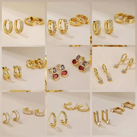 Orecchini A Cerchio Stella In Rame Con Zirconia Design A Fiore Quadrato Intrecciato Gioielli Moda Elegante Donna