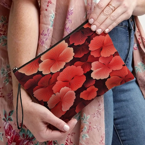 Borsa Trucco Floreale In Finto Lino Con Cerniera Organizzatore Da Viaggio Con Cinturino Da Polso Portatile Da Donna