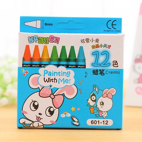 Colorful Cartoon Crayons For Kids Students Drawing Painting School Art Supplies Wax Wrapped Cute Animal Patterns