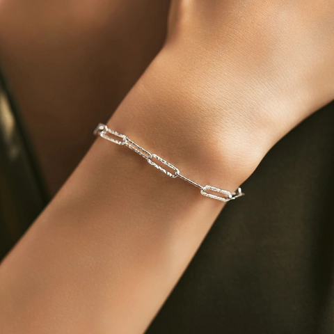 MODIAN Pulsera de Cadena Martillada de Plata de Ley 925 para Mujer Minimalista Irregular Cadena de Clip Ajustable Joyería