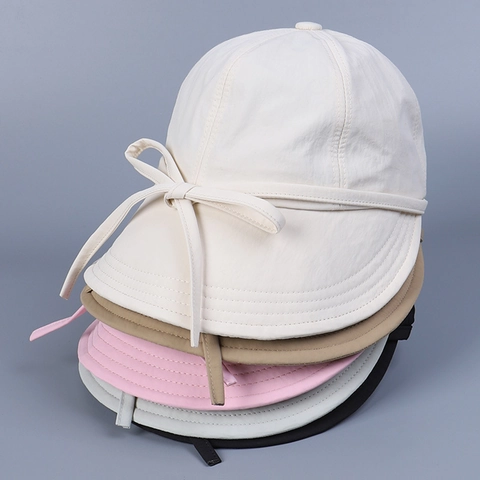Cappello Da Sole Donna Pieghevole Nylon Asciugatura Rapida Cappello A Secchiello Con Fiocco Dolce Traspirante Estate
