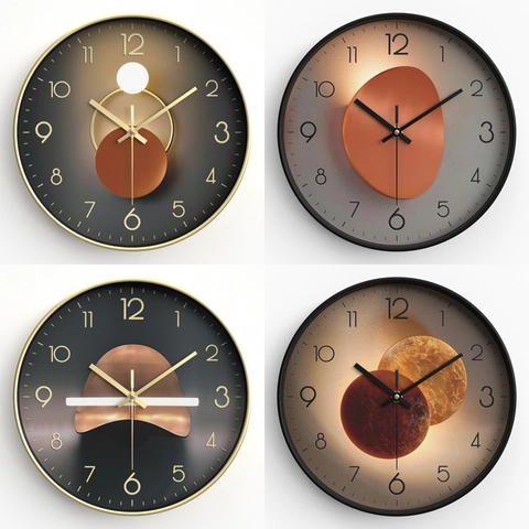 Modern Wall Clock Silent Quartz Movement Round Luxury Metal Frame Abstract Art Pattern Living Room Bedroom Decor Elegant