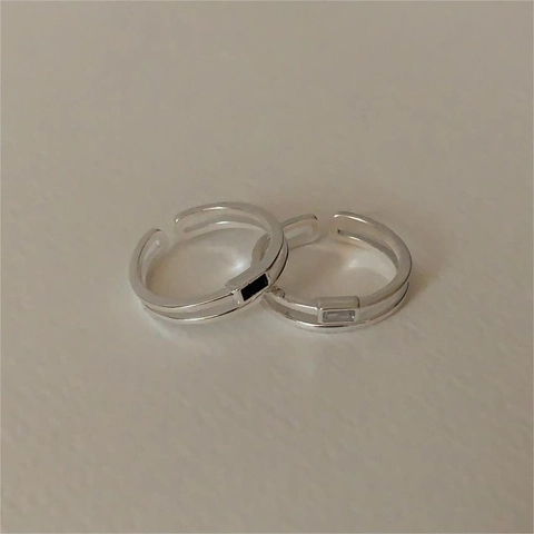 Anello Minimalista A Doppio Strato In Argento Sterling 925 Con Zircone Bianco Rettangolare Gioielli Geometrici Chic Per Donna