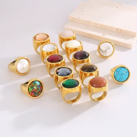 Breiter Ring Aus Edelstahl Mit Großem Rundem Glasstein Kunststein Harz Inlay Klobiger Cocktail Schmuck Punk Retro