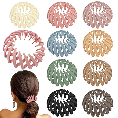 Uitschuifbare Vogelnest Haarklem Dames Mode Kunststof Hars Strass Fluweel Luipaardprint Haarring Paardenstaart Knot Houder