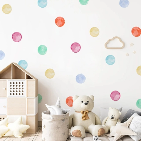 Aquarell Polka Dot Wandaufkleber PVC Bunte Unregelmäßige Kreis Decals Für Kinderzimmer Kunstvoller Boho-Stil Wasserdicht