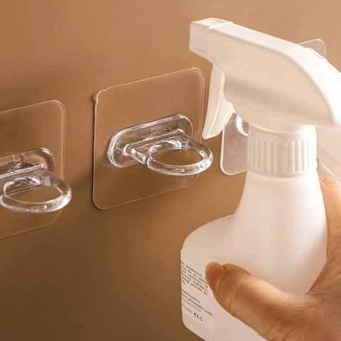 Gancio Ad Anello Adesivo Da Parete Senza Fori Plastica Trasparente Per Bottiglia Di Bagnoschiuma Supporto Per Asta Da Tenda