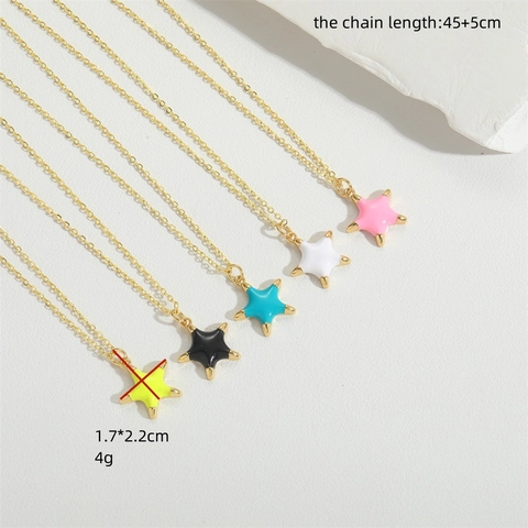 Collana con Pendente a Stella a Cinque Punte in Rame Moda Smalto a Goccia d'Olio Placcato Oro Catena da Clavicola per Gioielli da Donna