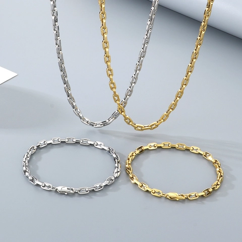 Collar Y Pulsera De Acero Inoxidable Estilo Punk Cadena De Eslabones Minimalista Joyería Pulida Para Hombres Accesorios