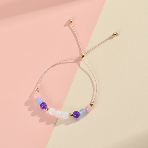 Natural Stone Beaded Bracelet Rose Quartz Rhodochrosite Crystal Handmade Braided Adjustable Rope Jewelry For Women