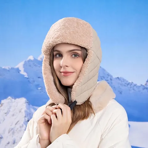 Cappello Trapper Invernale Bomber Fodera In Finta Lana Di Agnello Trapuntata Antivento Caldo Sci All Aperto Fibbia