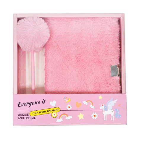 Faux Fur Plush Notebook And Furry Pom Pom Pen With Lock Secret Journal Diary For Girls Gift Stationery Novelty