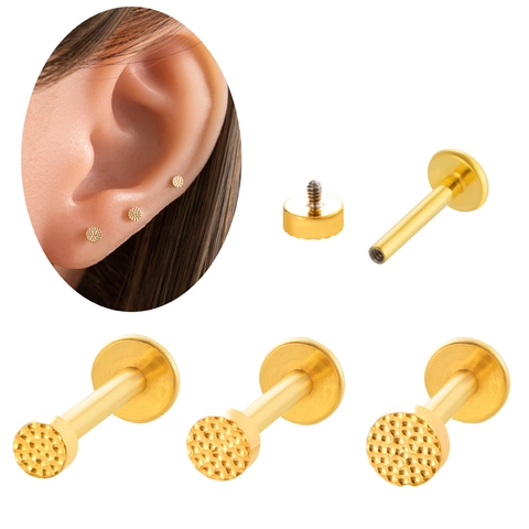 Titanium Hammered Texture Disc Ear Cartilage Stud Inner Threaded Labret Lip Jewelry Piercing Fashion Round