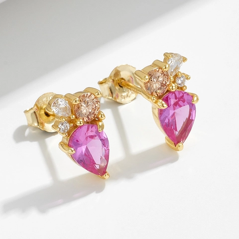 Geometric 925 Sterling Silver Water Drop Rhinestone Stud Earrings For Women Colorful Crystal Light Luxury Jewelry Gift