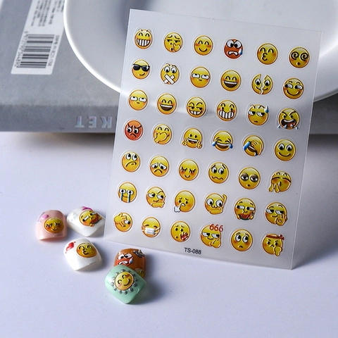 Nagelaufkleber Emoji Gesicht Gelber Smiley Lustige Cartoon Ausdrücke Geprägte Selbstklebende Maniküre Abziehbilder