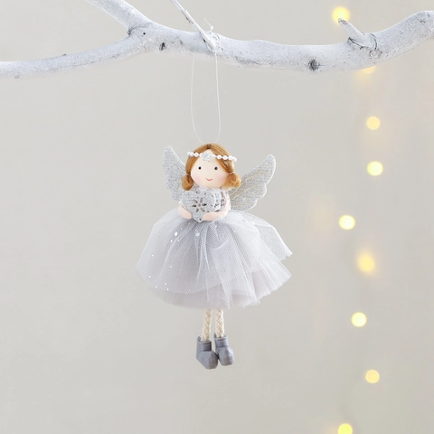 Weihnachtsengel Puppe Anhänger Künstliche Perlenkrone Glitzerflügel Netzrock Engel Ornament Für Weihnachtsbaum Haus Dekoration
