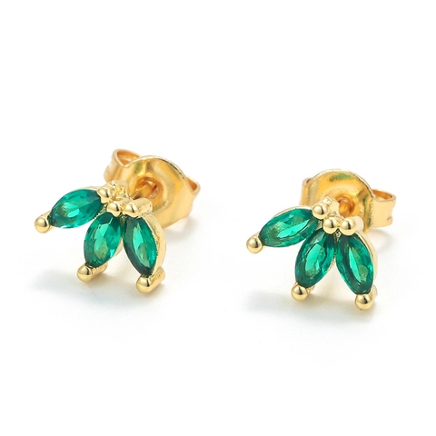 Marquise Cut Colorful Zircon Stud Earrings 18K Gold Plated Copper Geometric Irregular Fan Leaf Shaped Delicate