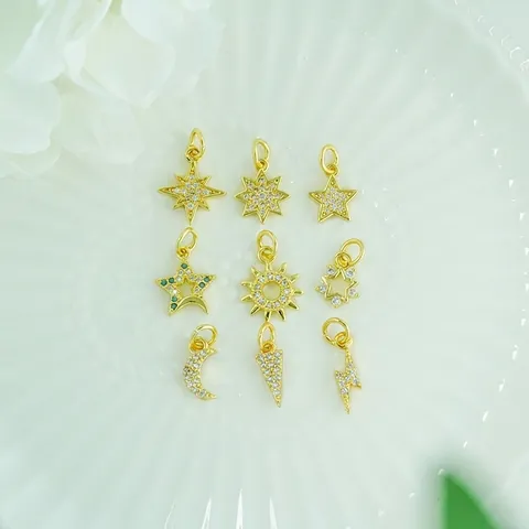 Charmes Pendentifs DIY En Zircon Pour Création De Bijoux Cuivre Plaqué Or Étoile Lune Soleil Micro Pavé Accessoires
