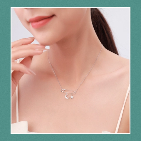 Collana A Spilla Da Balia In Argento Sterling 925 Con Ciondoli Luna E Stella Zirconia Gioielli Scintillanti Donna