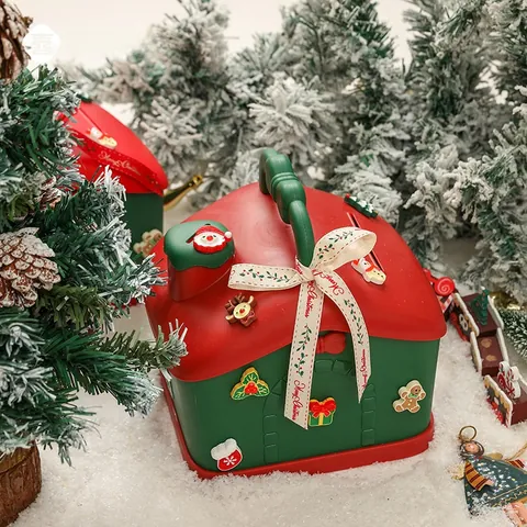 Weihnachtshaus Geformt Sparschwein Kunststoff Geschenkbox Kinder Heiligabend Apfel Verpackung Mit Band Festliche Hausdeko