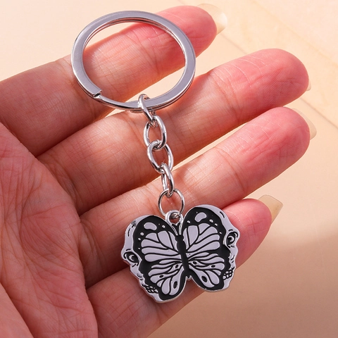 Gothic Butterfly Skeleton Keychain Alloy Enamel Metal Punk Skull Coffin Cross Bag Charm Halloween Decor For Men Women