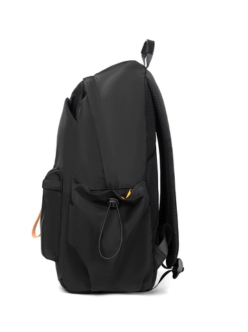 Men Waterproof Nylon Backpack Large Capacity Business Travel School Commute Breathable Bag With Orange Zipper Accents