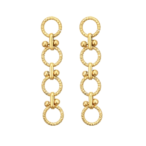 Titanium Steel Gold Plated Long Drop Earrings For Women Geometric Chain Rhinestone Artificial Pearl Minimalist Jewelry
